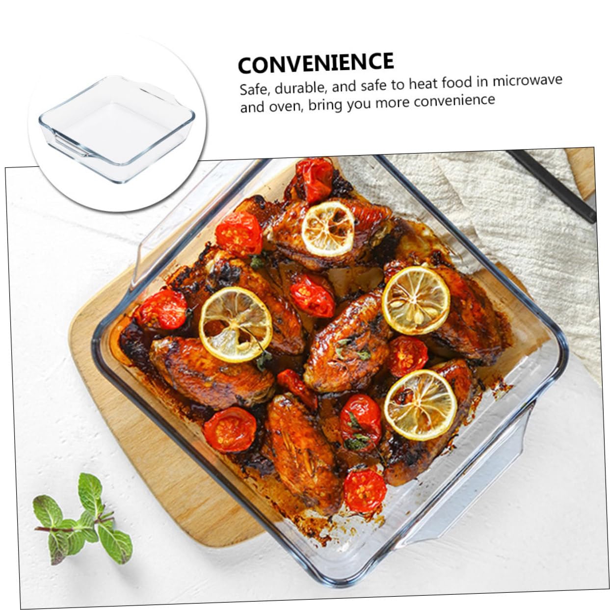 GLEAVI Fuente para Hornear de Vidrio Doble Asa de 0.8l, Apta para Microondas y Lavavajillas, Adecuado para Regalos Día del Padre en Cocina y Repostería