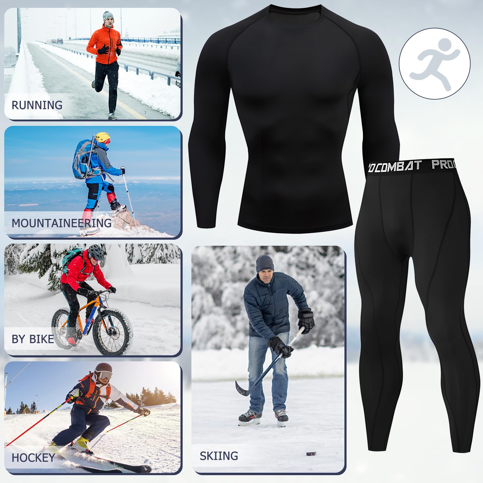 Ropa Termica Hombre Frio Conjunto Interior Termico Transpirable Camiseta Manga Larga y Pantalon Invierno para Esqui Moto Trekking