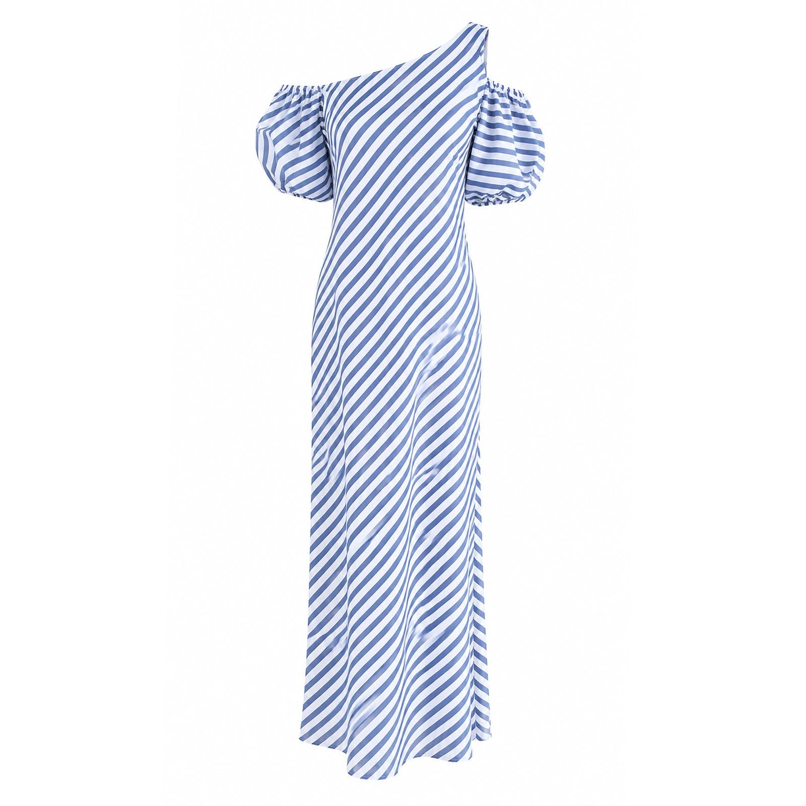 Vestiti Sexy A Tubino Abito Lungo da Donna Estivo 2026 a Righe Monospalla con Maniche a Sbuffo, Ideale per Le Vacanze e per Tutti i Giorni. Vestiti Lungo Estivi