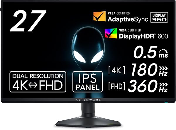 【Amazon.co.jp限定】Dell AW2725QF-A 27-Inch Dual Resolution (4K/FHD) Alienware Gaming Monitor (5-Year Burn-in Guarantee/IPS, Matte/DP1.4x1, HDMI2.1x2/DCI-P3 95%/Vertical and Horizontal Rotation, Height - 1