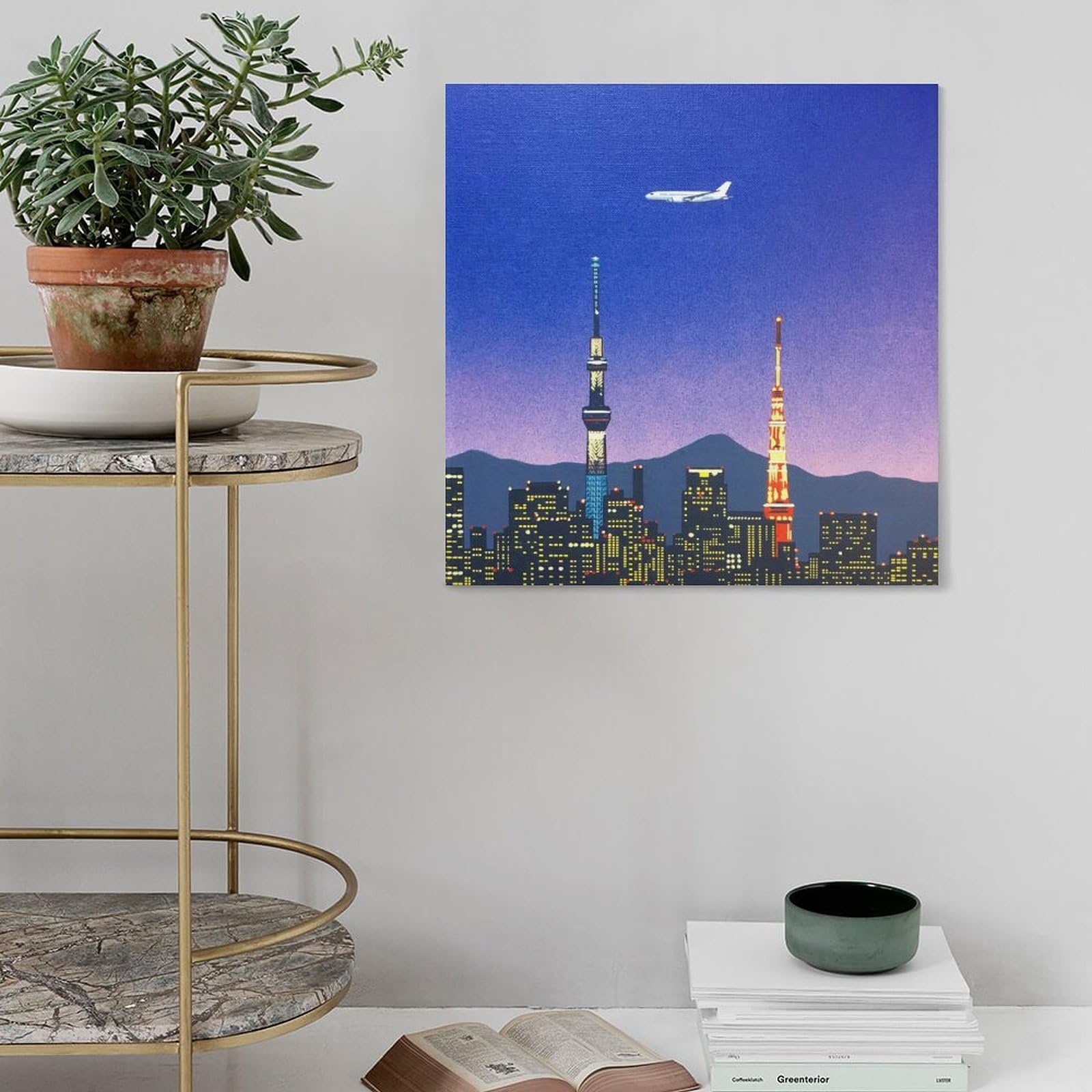 Amazon.co.jp: 画家永井博 夏の風景都会の夜景飛行機ポスター プリント