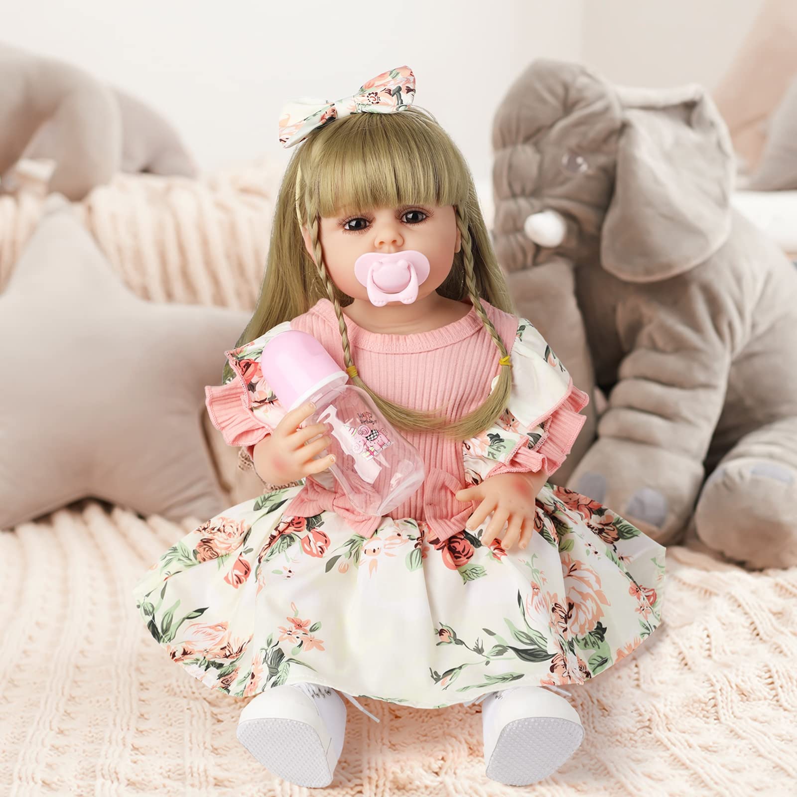 Dollcube 22-inch Reborn Dolls: Lifelike Reborn Baby Doll Real Baby Feeling Realistic Washable Newborn Doll Full Vinyl Body with Feeding Kit Reborn Dolls Gift Set for Ages 3+