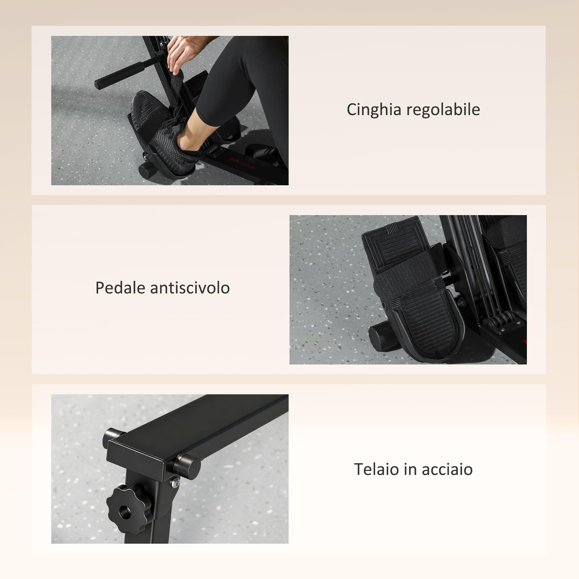 SPORTNOW Vogatore per Casa, Vogatore Compatto Silenzioso con Resistenza a Elastico, Monitor LCD, Sedile Imbottito, per Allenamento Tutto il Corpo, Capacità 150 kg, Salvaspazio, Nero