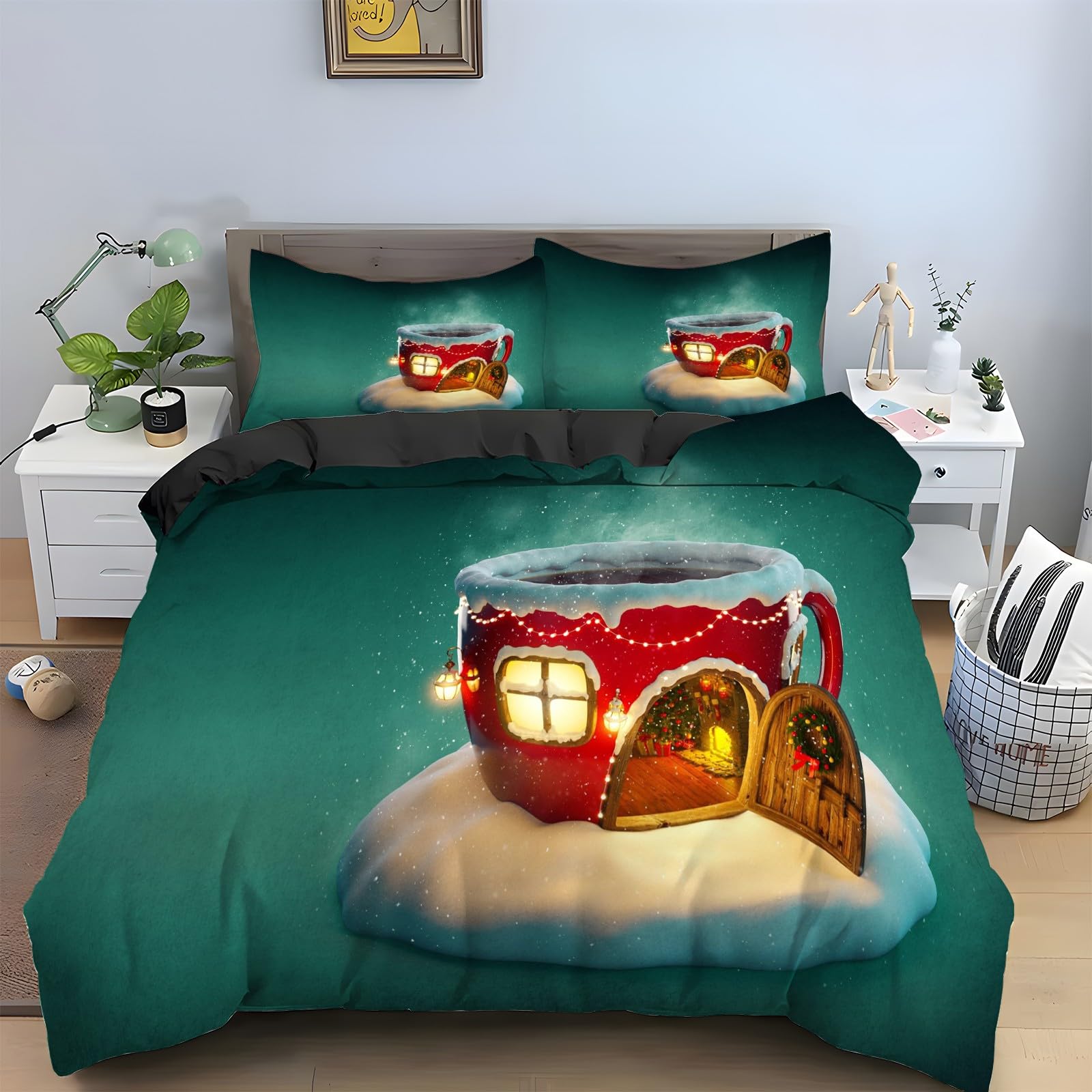 Parure de lit 90x190 Noël haut de gamme, parure microfibre douce avec fermeture éclair