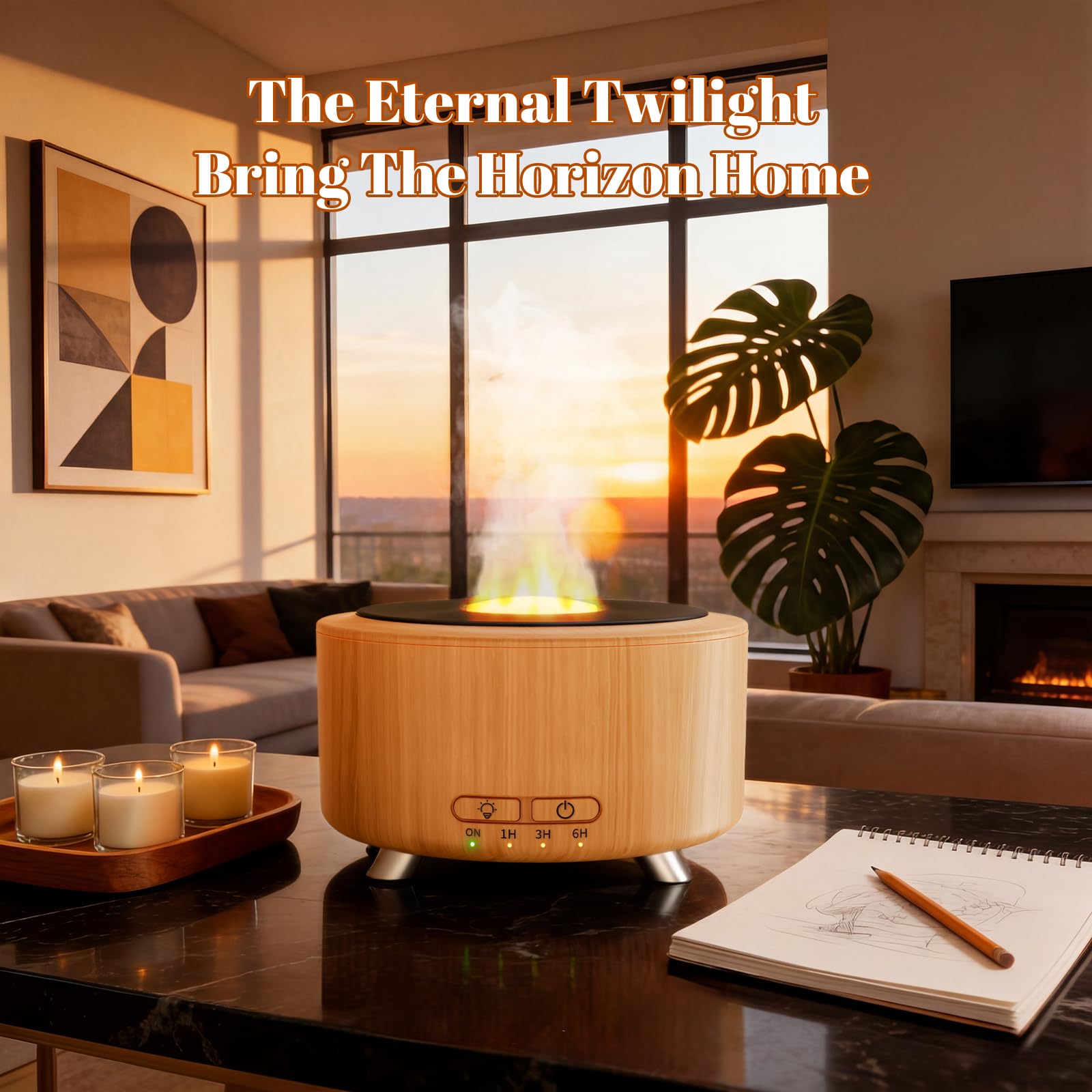 Diffusers for Essential Oils, 500ML Essential Oil Diffusers for Office Room Yoga, Diffuseur d'Huile Essentiel with Auto-Off Function, 9 Colors LED Night Light, Light Wood - 2