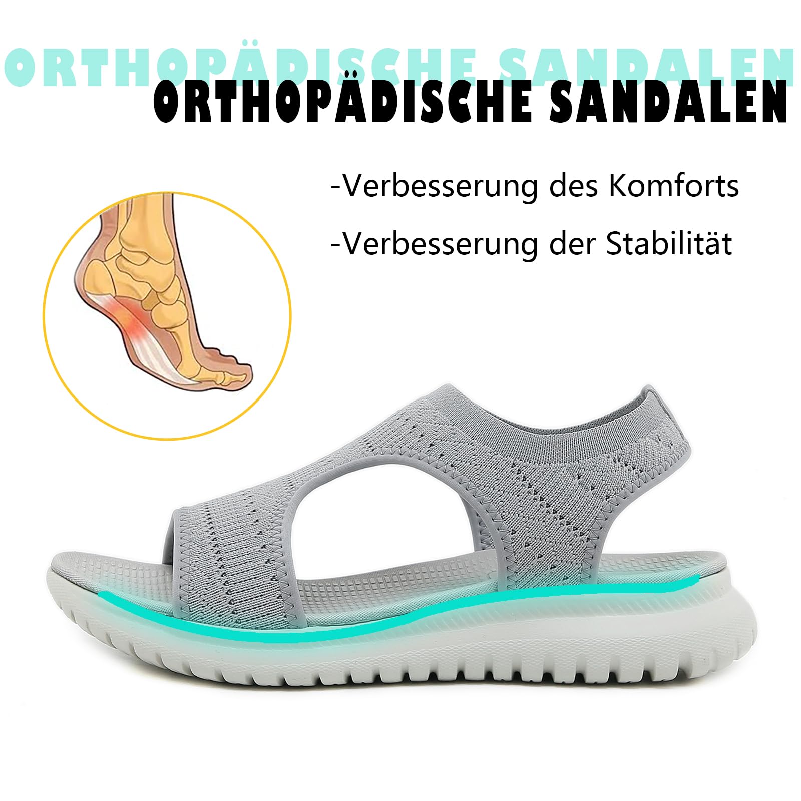 Sandales Femme Été Confortable Orthopédique Chaussures, 35-42 EU