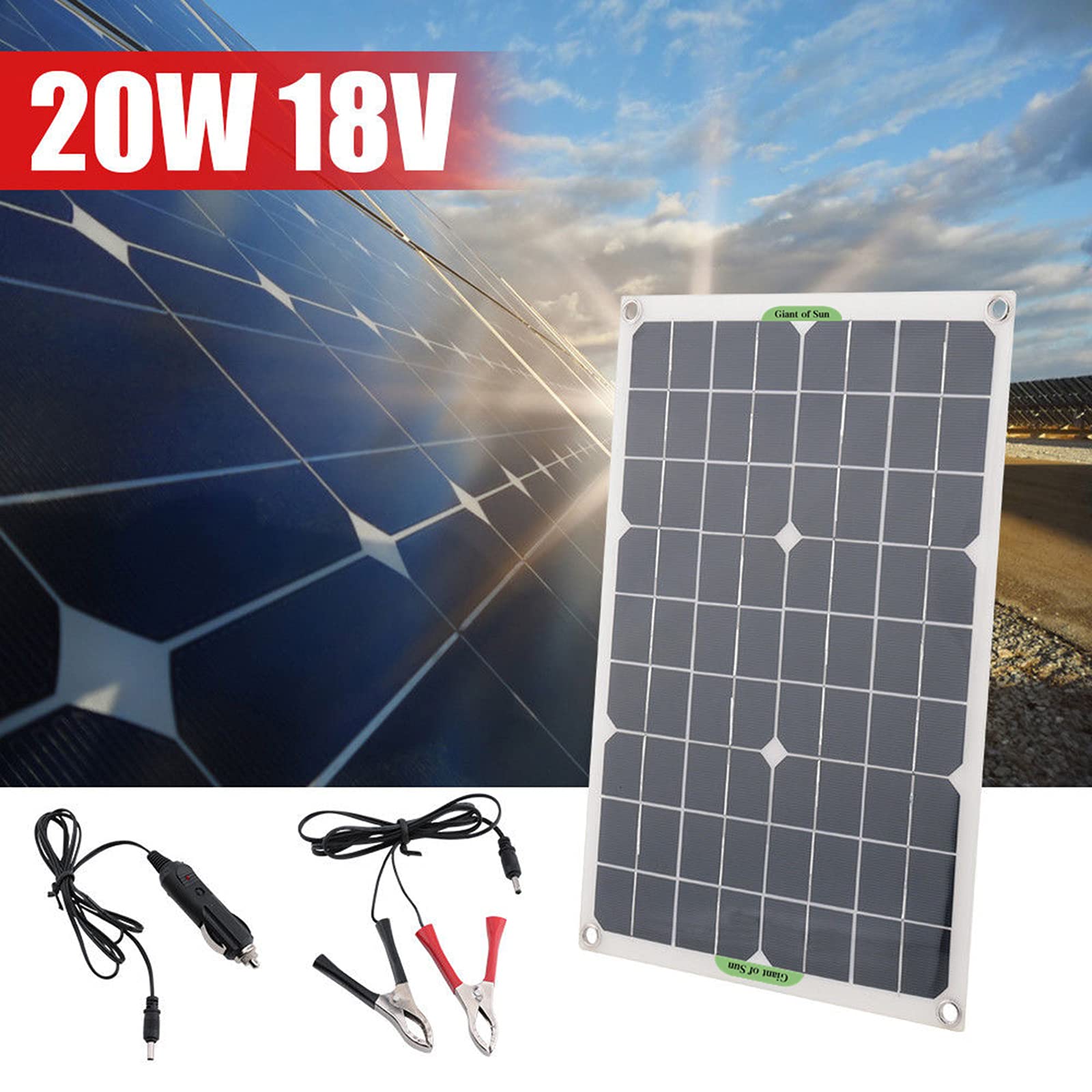 Pannello Solare Portatile, Modulo Fotovoltaico Monocristallino Ad Alta Efficienza da 20 W 18 V con 1 Interfaccia USB E 1 Porta di Ricarica di Tipo C, Facile da Usare