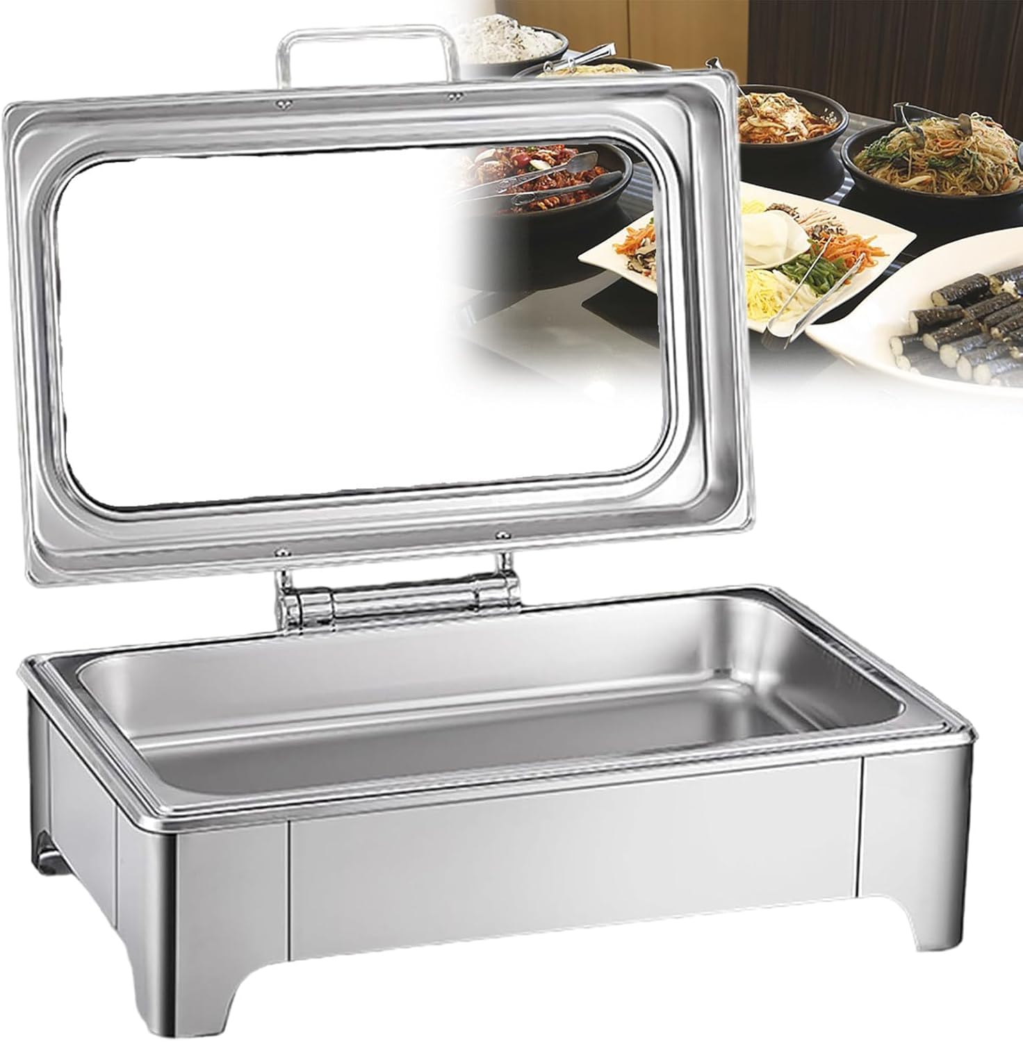 WLDOCA Food Warmer Buffet Server for Parties, 13L Chafing Dish Buffet Trays Set with Larger Visible Lids, Stainless Steel Hydraulic Commercial Buffet Servers for Keeping Food Warm,A,13L