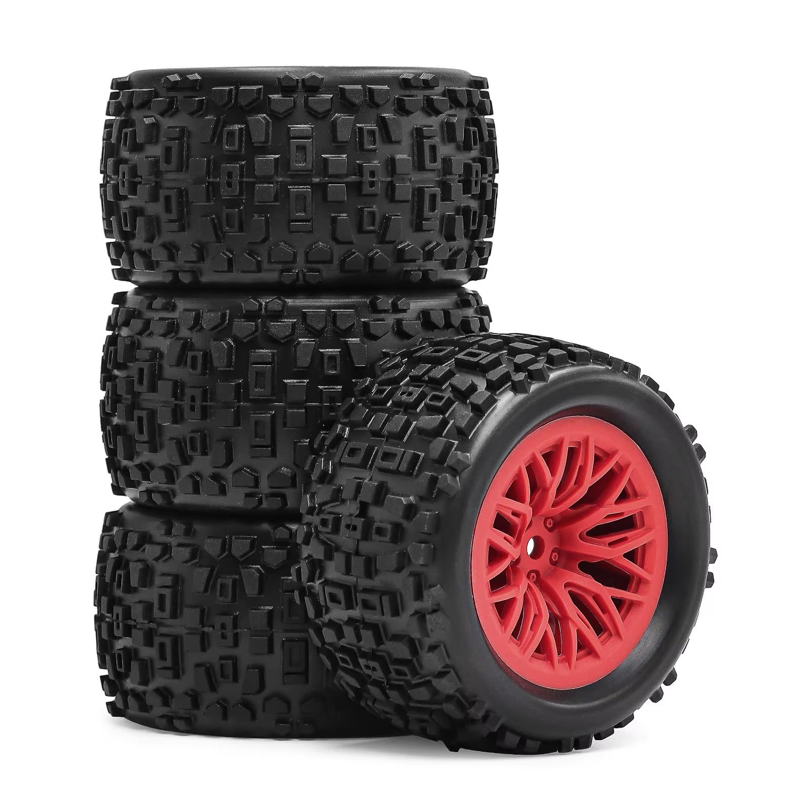 Ruote Pneumatici Riparazione Per Arrma Per Granite Per Grom 1/18 | Set Pneumatici e Ruote RC Car con Mozzo Esagonale 12mm Prestazioni Leggere e Uso Fuoristrada Robusto(Red,B)