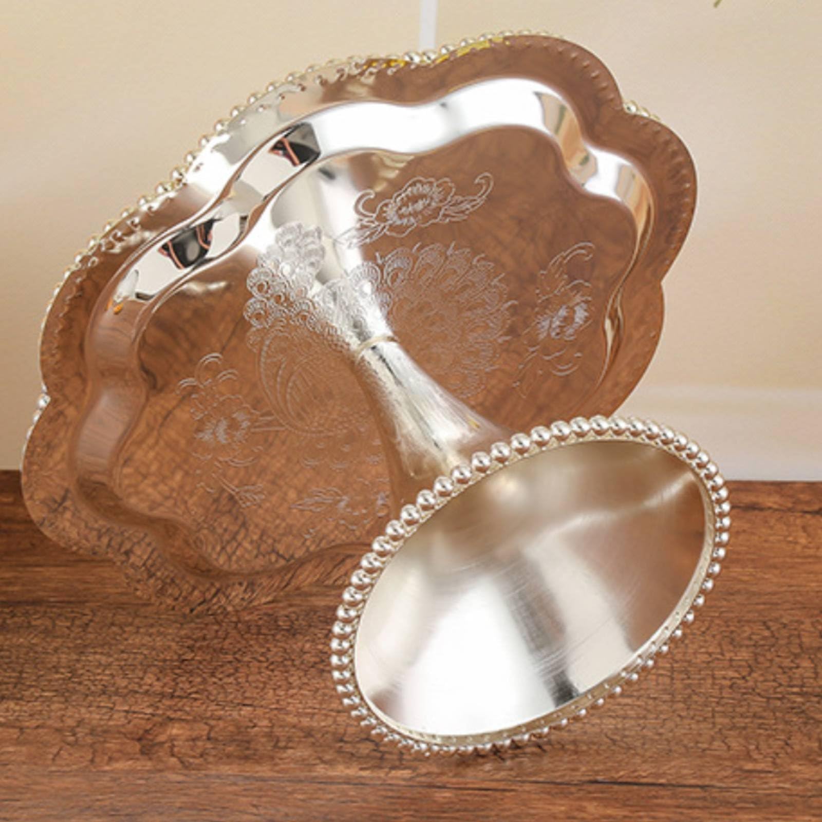Silver Cake Stand Soporte Pastelero Bandeja Pedestal Base Repostera Amplio de 35.5cm y Borde Decorativo Adecuado para Bodas Cumpleaños Reuniones en de Postres, Forma De Flor De Ciruelo