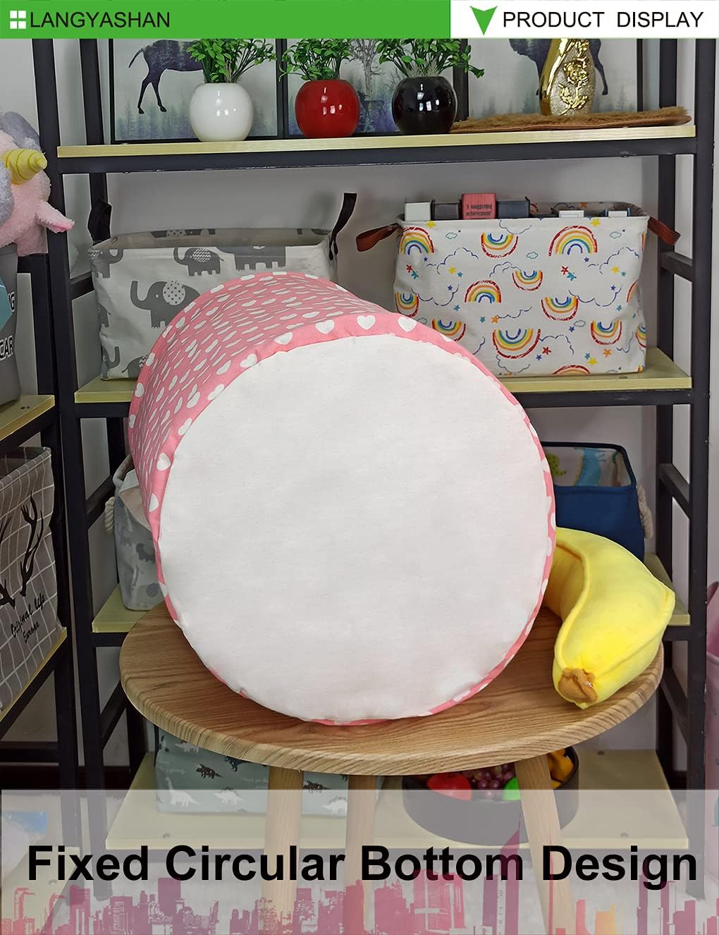 LANGYASHAN Laundry Basket Canvas Fabric Collapsible Organizer Basket for Storage Bin Toy Bins Gift Baskets Bedroom Clothes Children Nursery Hamper (pink heart)