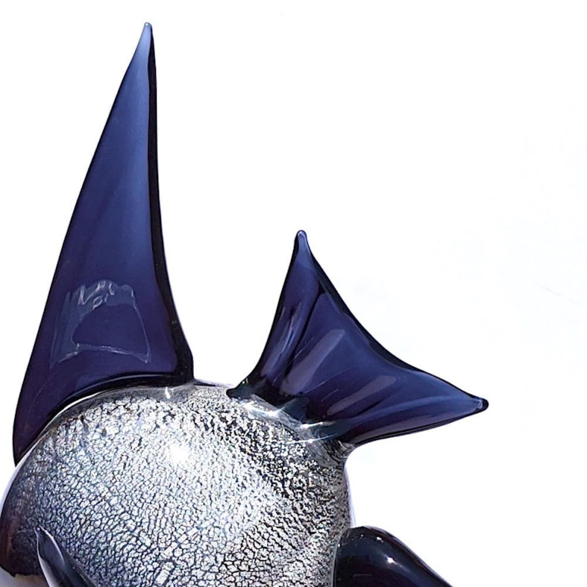Scultura in Vetro di Murano di Pesce Angelo Tropicale Blu Argento, Figura Originale in Vetro Soffiato Made in Italy per Arredamento Casa, Marchio di Origine, YourMurano