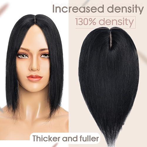 Miniatura 8 de S-noilite Parte superior de seda con base de cabello humano para mujer 130  de densidad hecha a mano con clip parte media para adelgazar el cabello