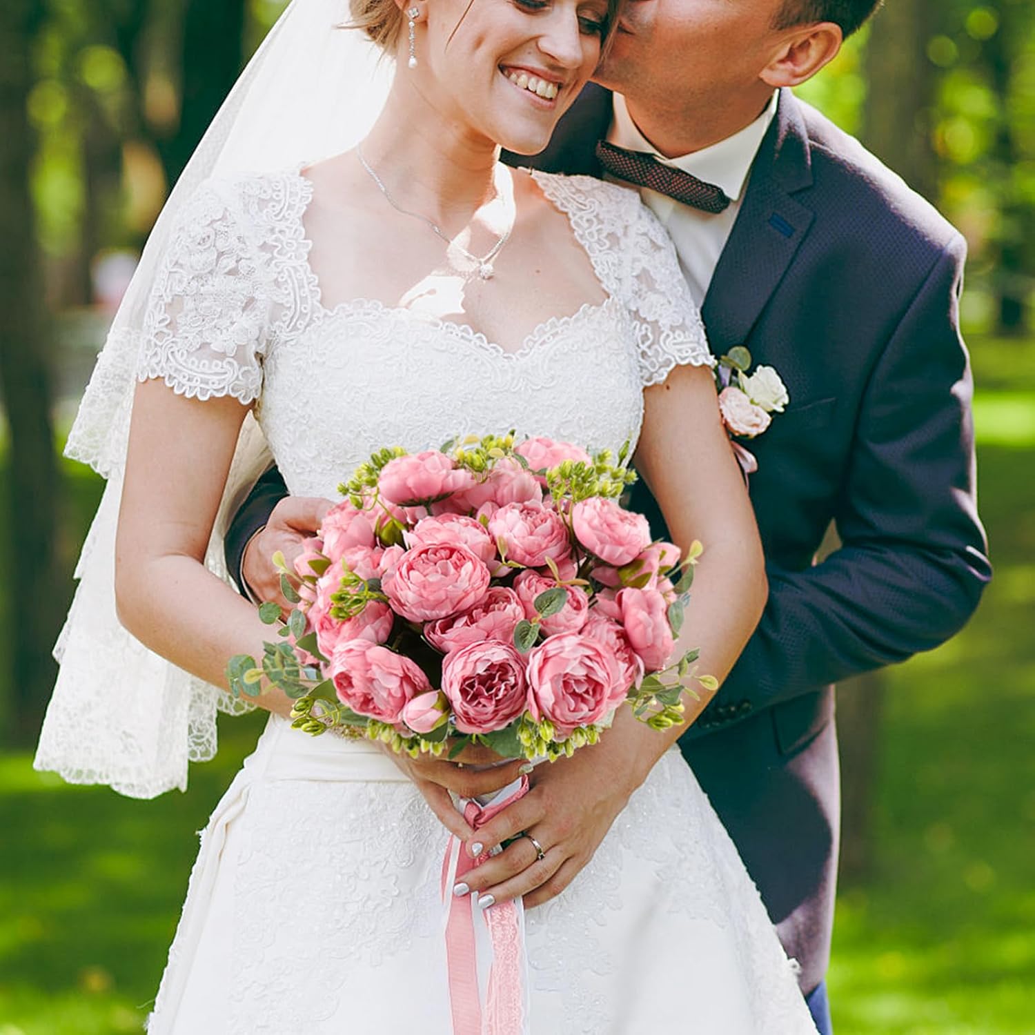 DEEMEI Artificial Peony Flower Silk Peonies Bouquet 4 Bundles Fake Flowers Bulk for Home Wedding Party Decor (Pink)