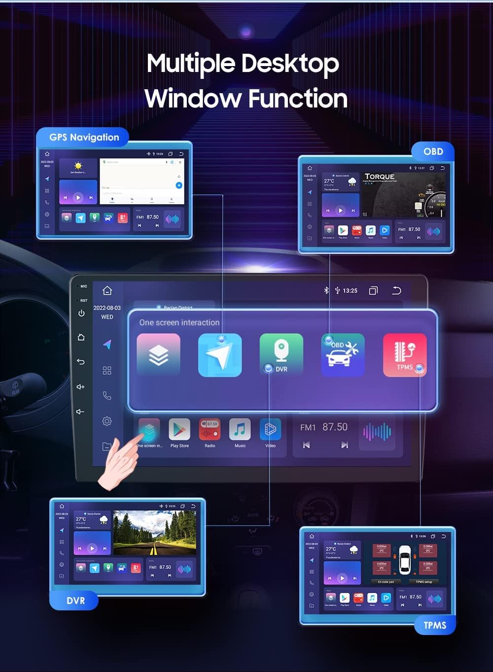 Multiple desktop window function showing various app widgets