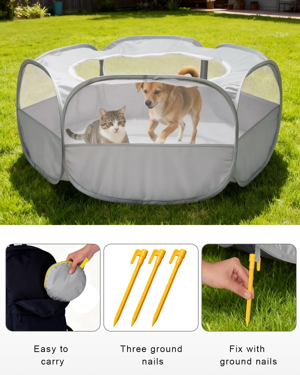 MAIKEHIGH Parque de Animales Pequeños, Impermeable Transpirable Ejercicio de la Portátil Tienda Animal Doméstico con Cubierta Cremallera de Indias Conejos Hámster Chinchillas Erizos (Gris)