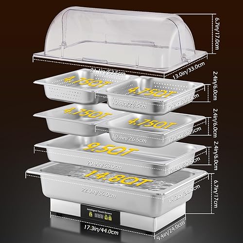Miniatura 2 de Dyna-Living Platos eléctricos para bufé, servidores y calentadores de alimentos de 9.5 cuartos de galón, calentador de alimentos de acero inoxidable