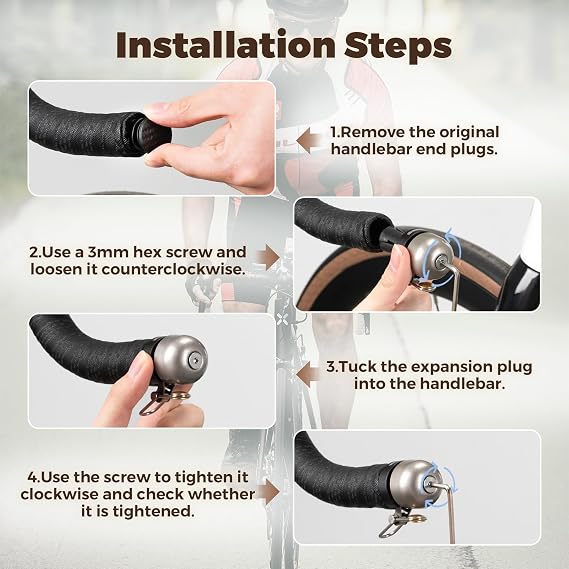 ROCKBROS Bike Bell Bar End Bell 100dB Copper for 0.87inch Left/Right | Loud Ring, Rustproof Copper Alloy, PP Plug + Hex Key