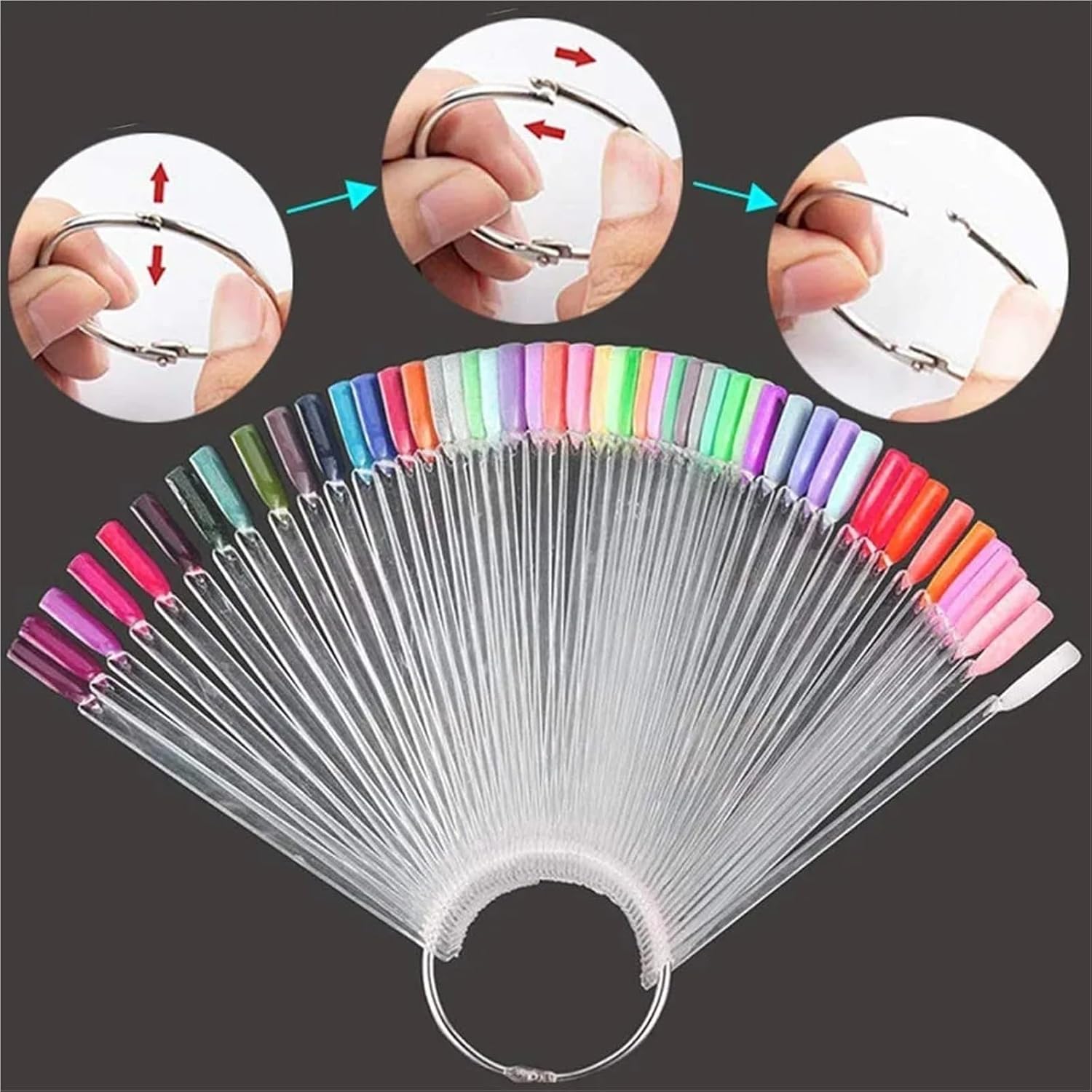 Nail Display Tips 400Pcs Clear Nail Sticks with Ring Fan Shape Art Tips False Sample Practice Color Display
