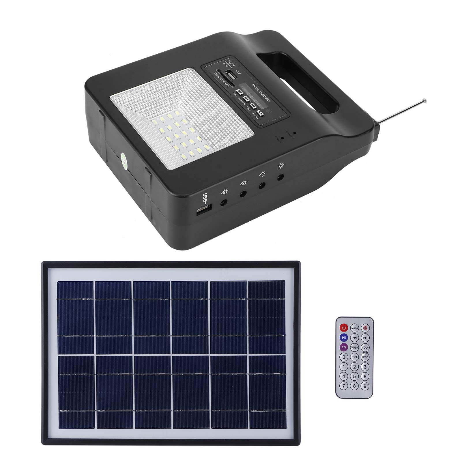 Générateur Solaire Portable Power Station Générateur de Batterie Portable avec Générateur Solaire avec Haut-parleur FM Chargeur USB Ampoule de Panneau Solaire pour L'extérieur Camping Voyage D'urgence