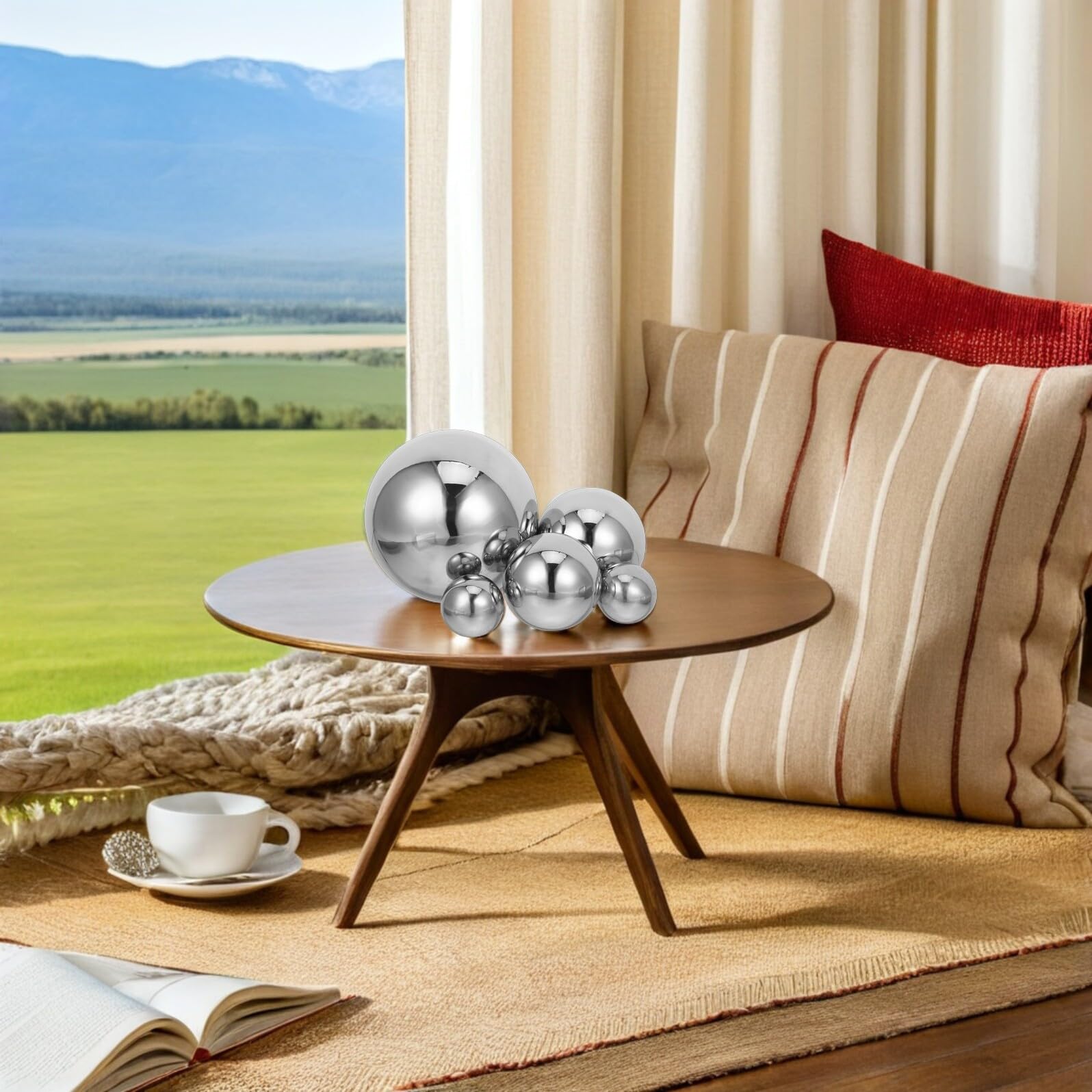 Sfere Decorative da Giardino in Acciaio Inox 201, Set 8 Pezzi (150/100/80/50 Mm), Sfera Cava a Specchio Resistente alle Intemperie per Esterni, Ornamento Paesaggistico Riflettente