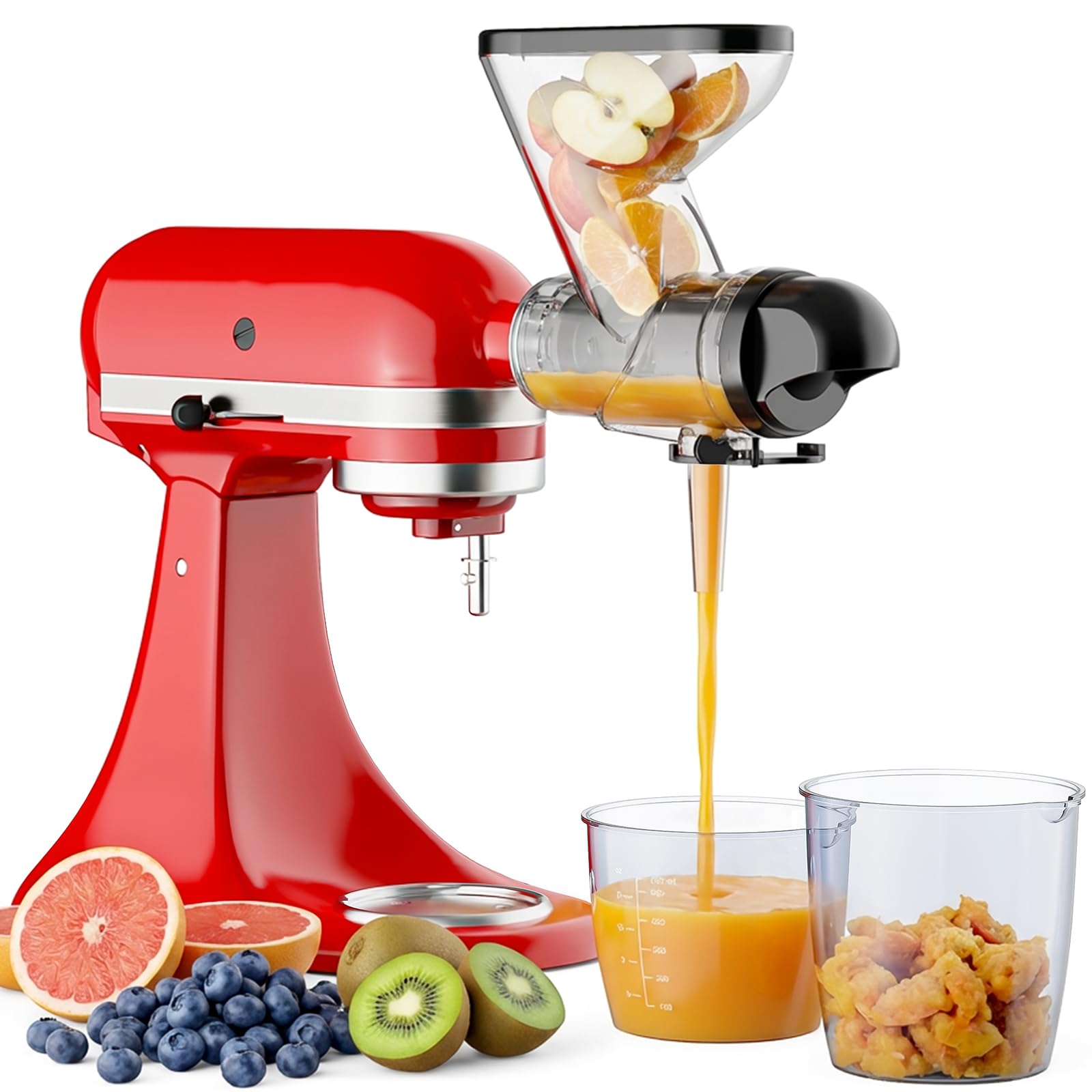 Masticating Juicer Attachment for KitchenAid Stand Mixer, Cold Pressed Juicer Machine,Slow Masticating Juicer Attachment with Dual Feed Chute and Pusher