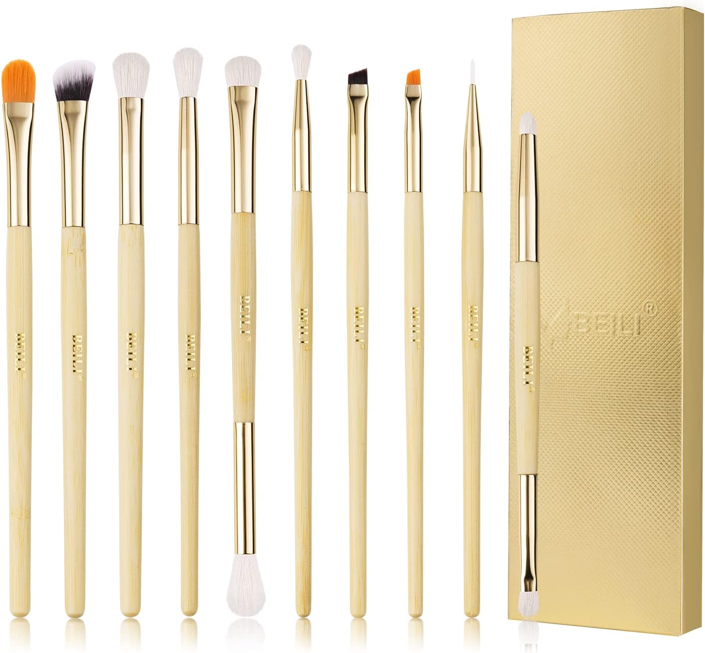 BEILI Eyeshadow Brushes Set 10pcs Duo End Eye Makeup Brushes Travel Makeup Brushes Set with Soft Synthetic Hairs & Real Bamboo Wood Handle for Eyeshadow, Blending,Concealer, Eyebrow, Eyeliners