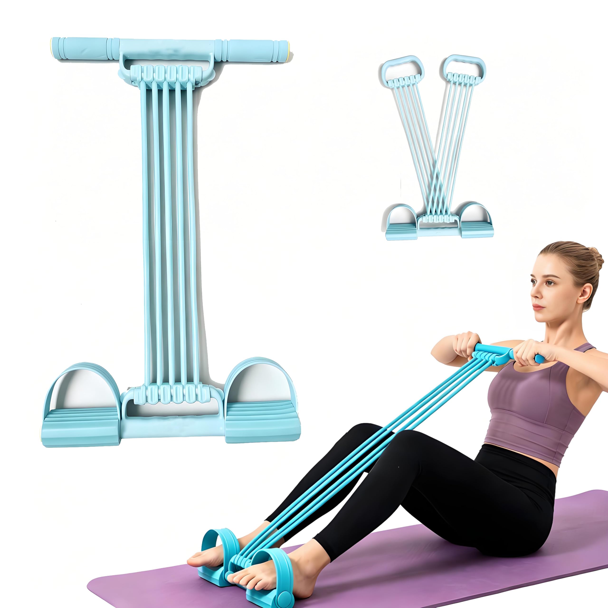 3-in-1 Pedal Resistance Band with Handles, Blue