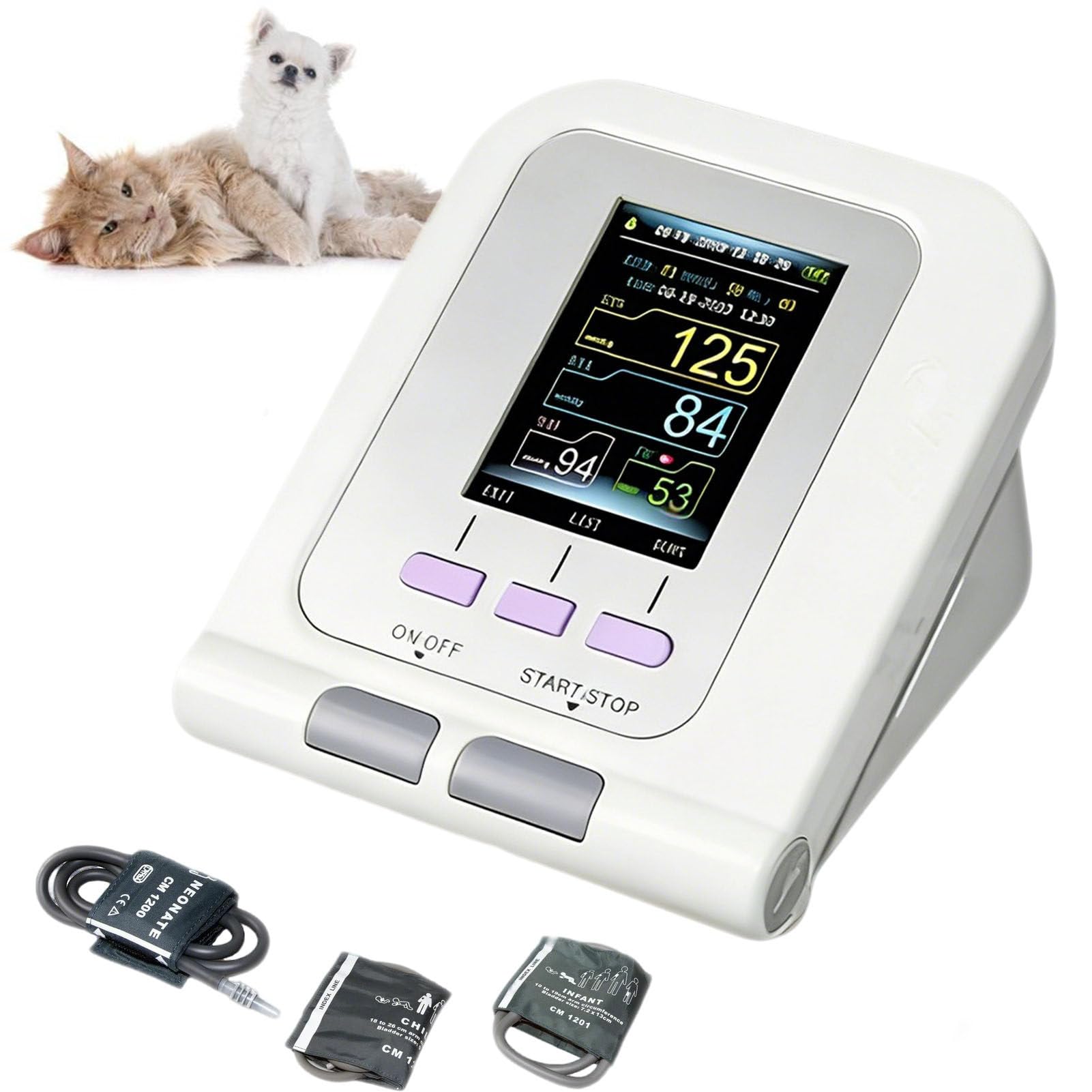 Tensiómetro Veterinario Digital con Brazalete, Equipo Veterinario, Cuidado de Perros, Gatos y Mascotas, Esfigmomanómetro Electrónico