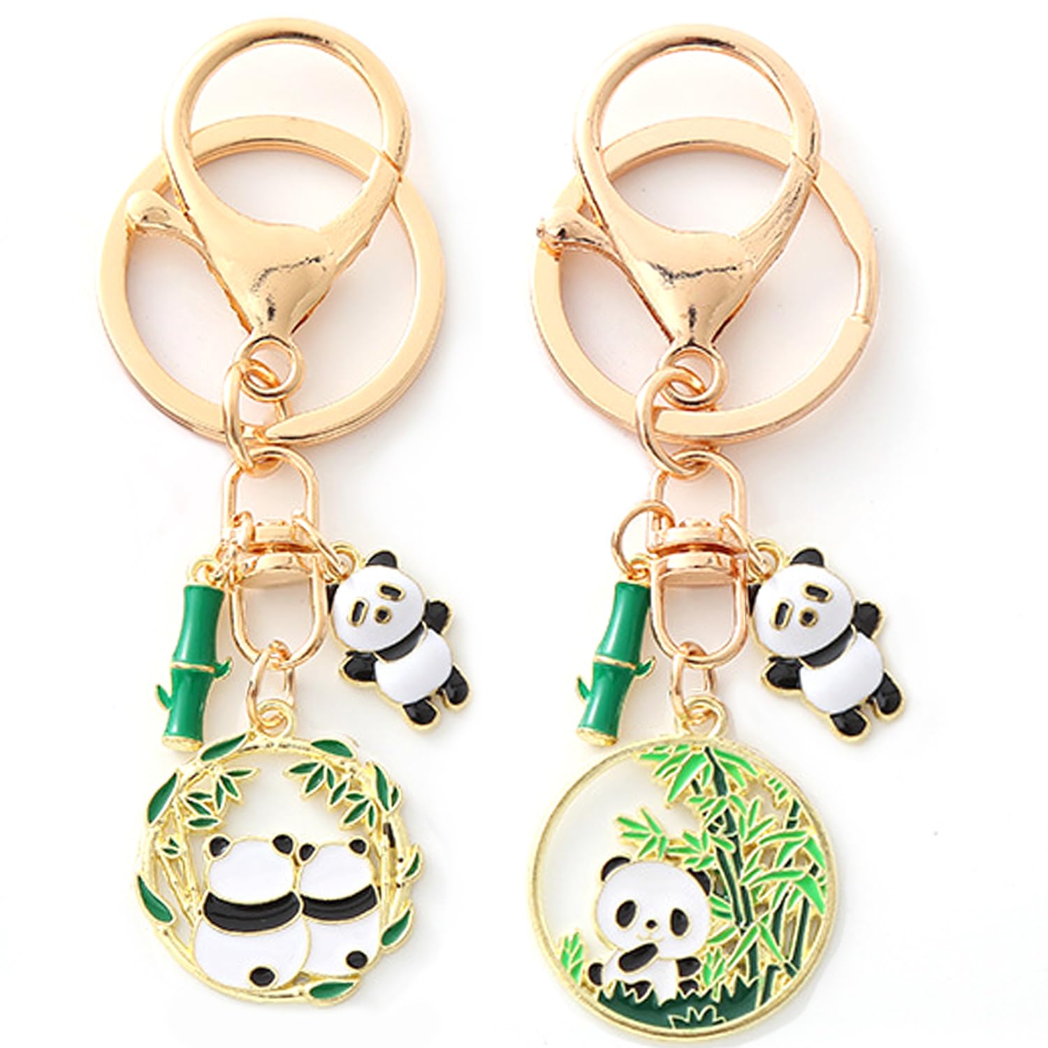 Oruiiju 2 Stück goldener Panda- und Bambus-Schlüsselanhänger