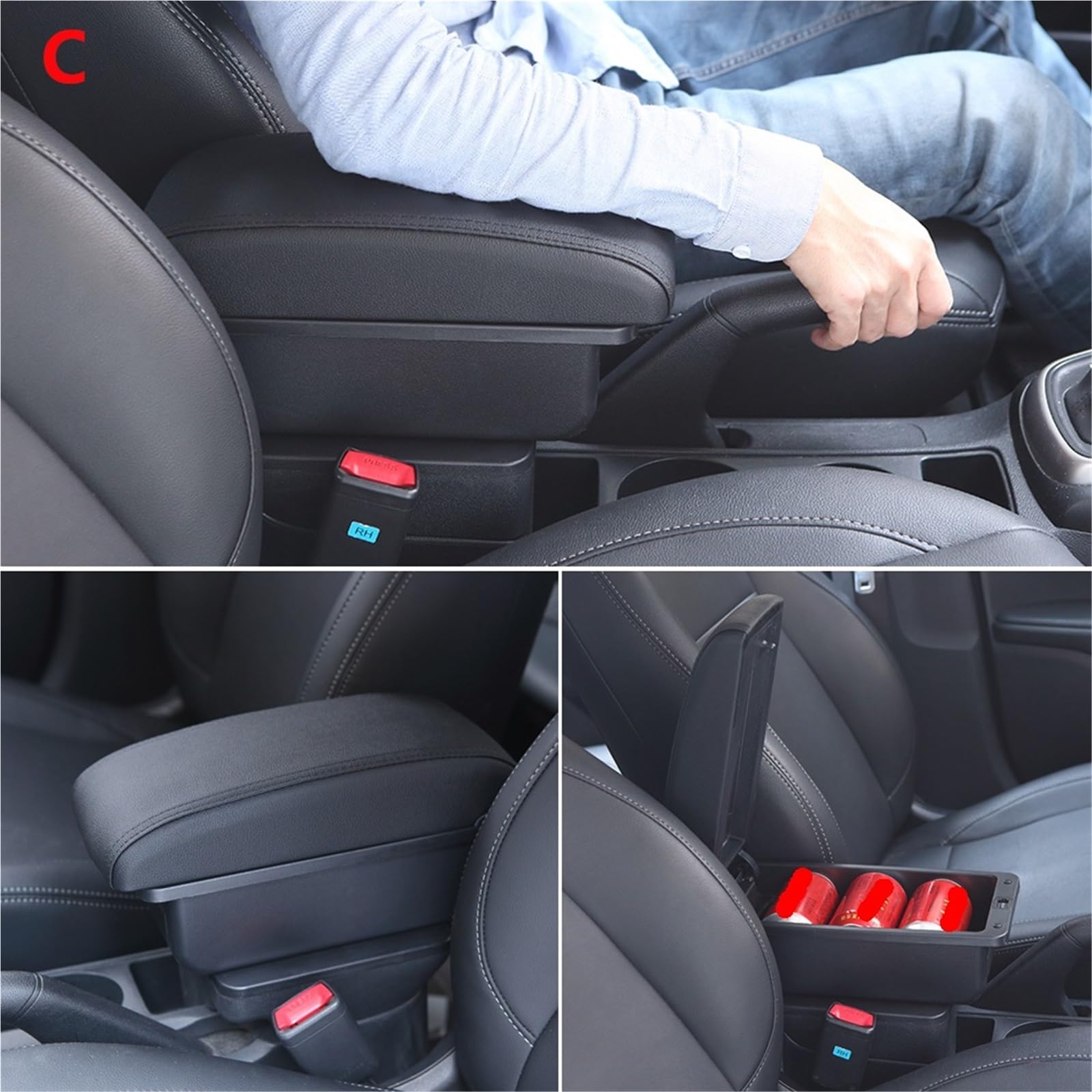 Armsteun Richter Bush Podłokietnik Pasuje Do VW POLO Mk5 6R Vento 2012-2018 Podłokietnik Samochodowy Pudełko Do Przechowywania Części Wewnętrznych Akcesoriów Samochodowych(B2 Black line 3USB)