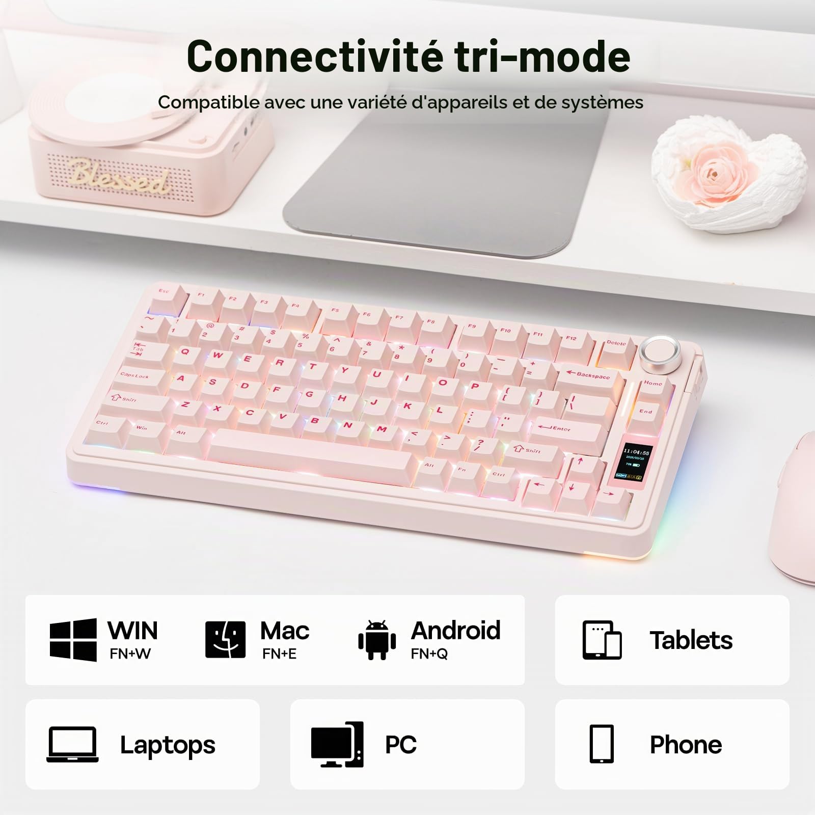 EPOMAKER X Aula EA75 Max Clavier Gaming sans Fil avec Écran & Molette