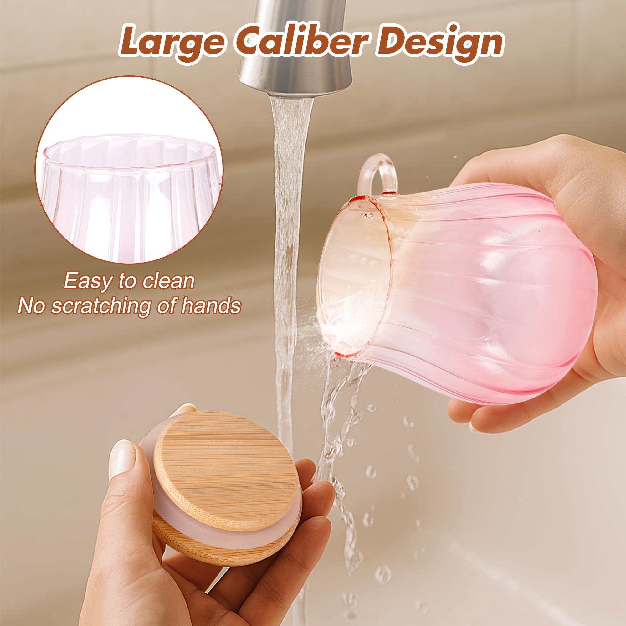 Azucarero rosa de 15 onzas con tapa y cuchara de bambú, decoración y accesorios de cocina rosa, tarro de vidrio con tapa hermética, contenedor de azúcar moreno, contenedor de azúcar para cafetería y 5