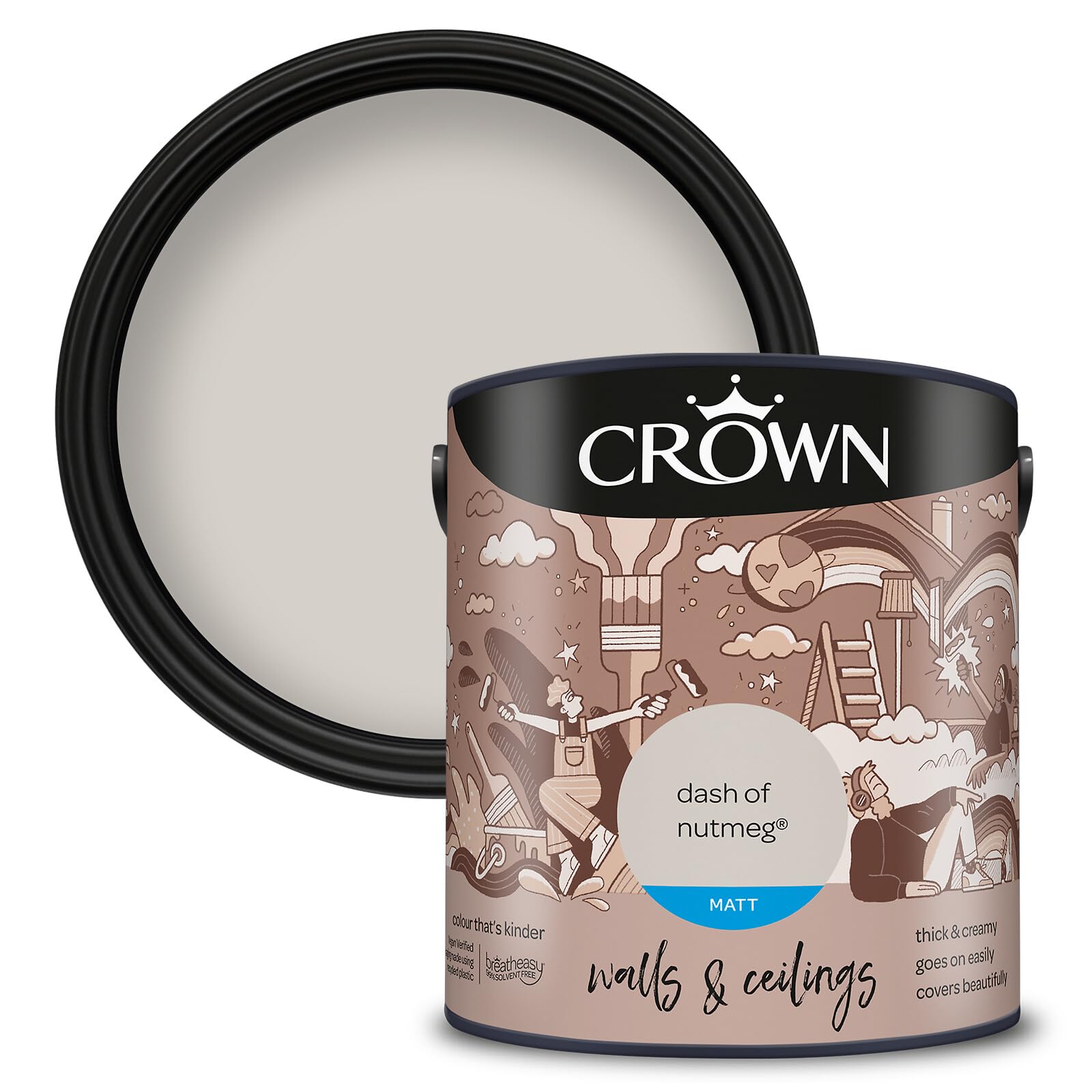 Crown Walls & Ceilings Matt Emulsion Paint, Size 2.5L, Dash Of Nutmeg