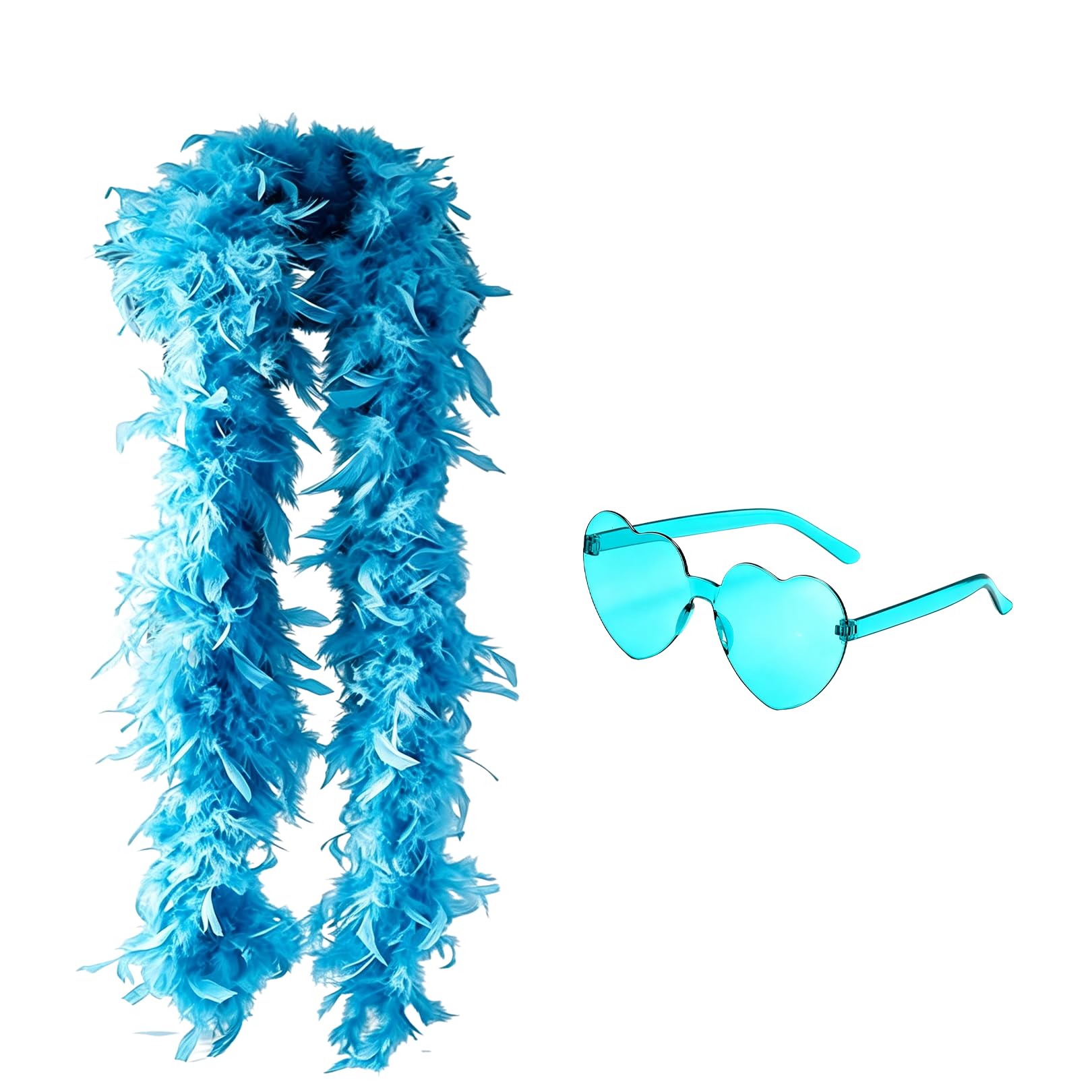 2 Pcs Blue Feather Boa,Feather Boas Multipack Bower Blue Heart Sunglasses