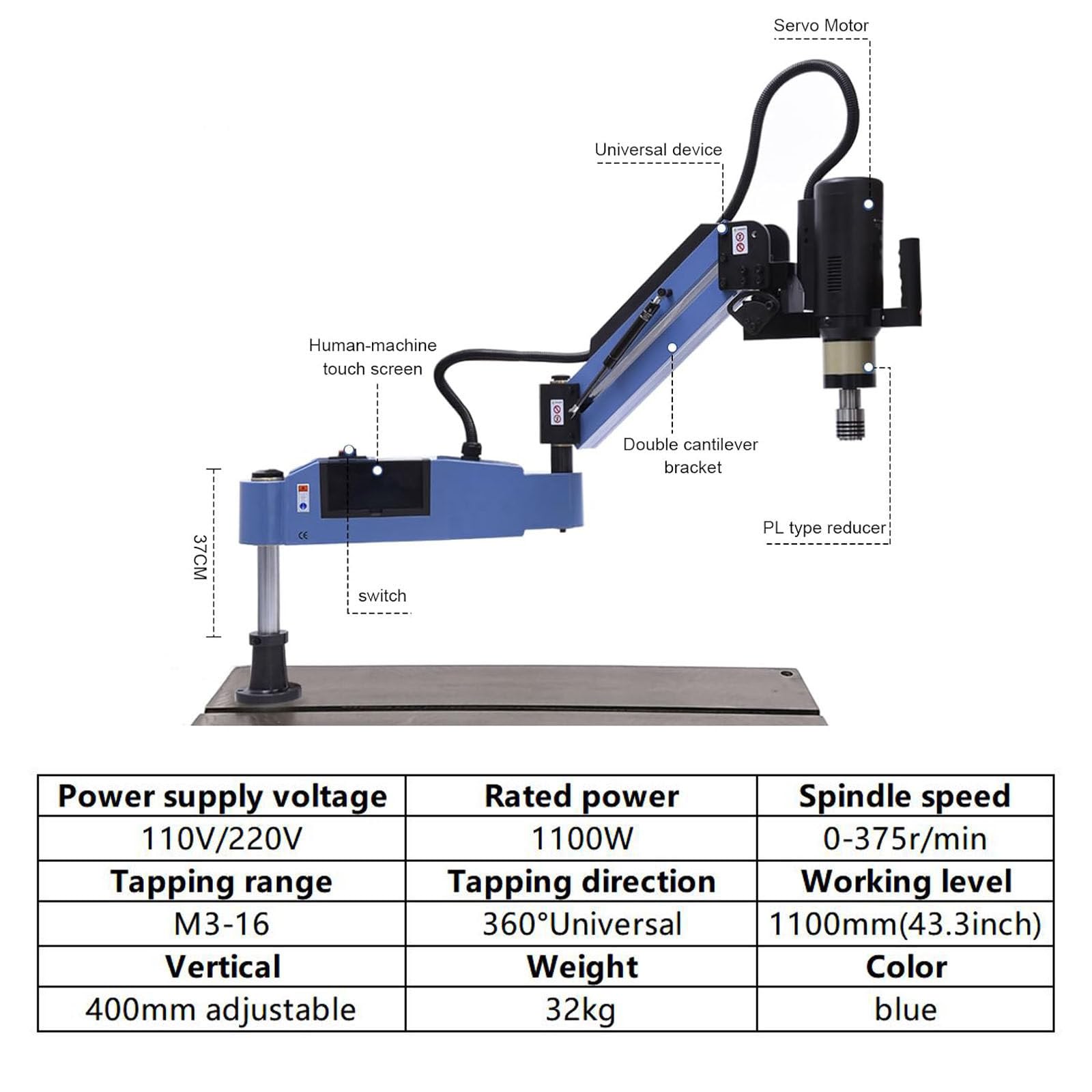 Roscadora eléctrica multidireccional de 360°, 1000 W de Alta Potencia, Capacidad M3-M16, 8 Pinzas Incluidas, Control CNC con Pantalla táctil para Acero/Aluminio.