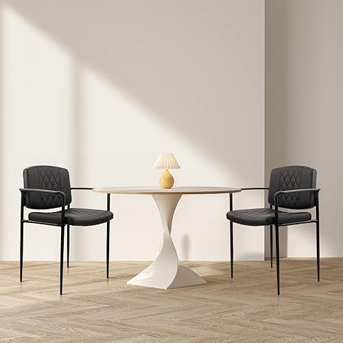 Miniatura 8 de CLATINA Silla apilable para sala de espera con reposabrazos, cómodas sillas de recepción de cuero, silla de escritorio de oficina estacionaria sin