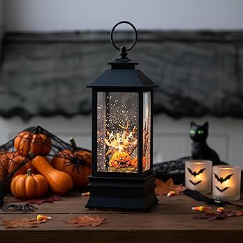 Halloween Snow Globe Lantern Pumpkin Lighted Halloween Snow