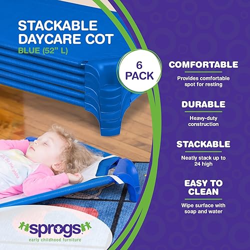 Miniatura 2 de Sprogs Cunas de guardería apilables de tamaño estándar resistentes para niños y niños pequeños, cunas de preescolar para apilamiento en el aula para