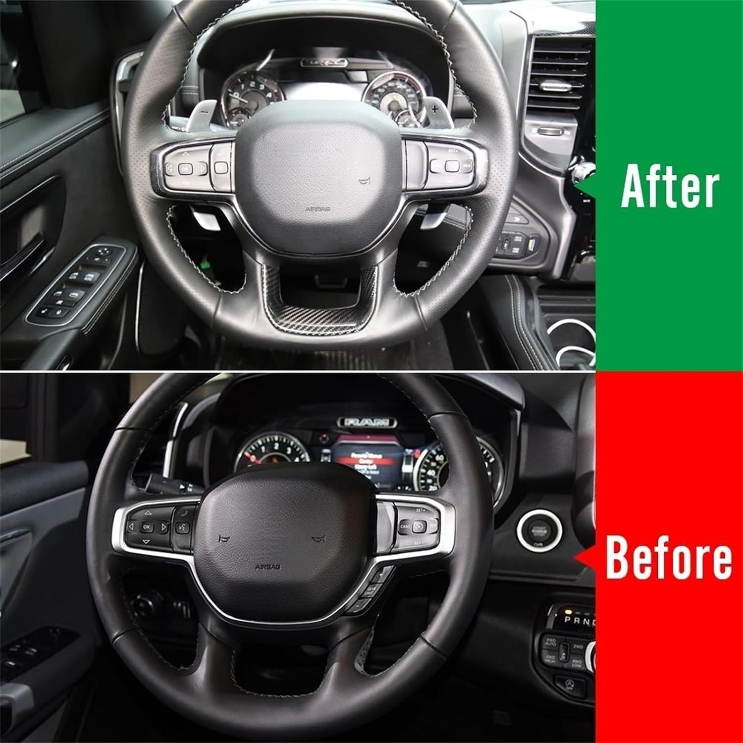 Carbon Fiber Steering Wheel U Bezel Cover for Dodge RAM 1500 TRX Rebel Off-Road 2019 2020 2021 2022 2023,Genuine Carbon Steering Wheel Trim
