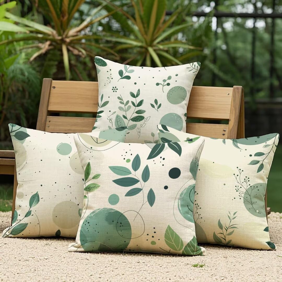 Fundas Cojines 80x80 cm Exterior Cojines Cian Fundas de Almohada Juego de 4, Cuadrados Funda Cojin Verde Almohadas con Cremallera, Sofa Cama Decorativos para Hogar, Jardín, Salón y Dormitorio Ym429