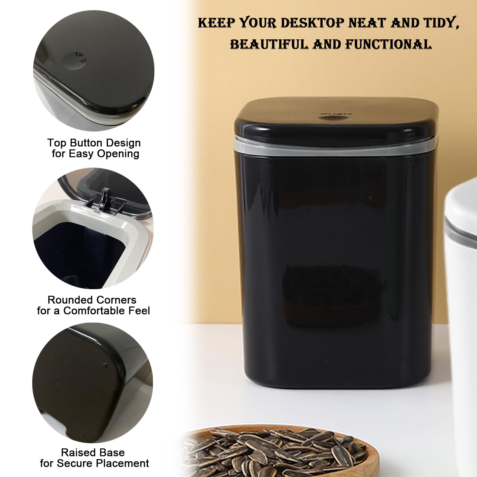 NOLITOY Mini Mülleimer Für Den Schreibtisch - Stylischer Aufbewahrungsbehälter Mit Deckel In Weiß