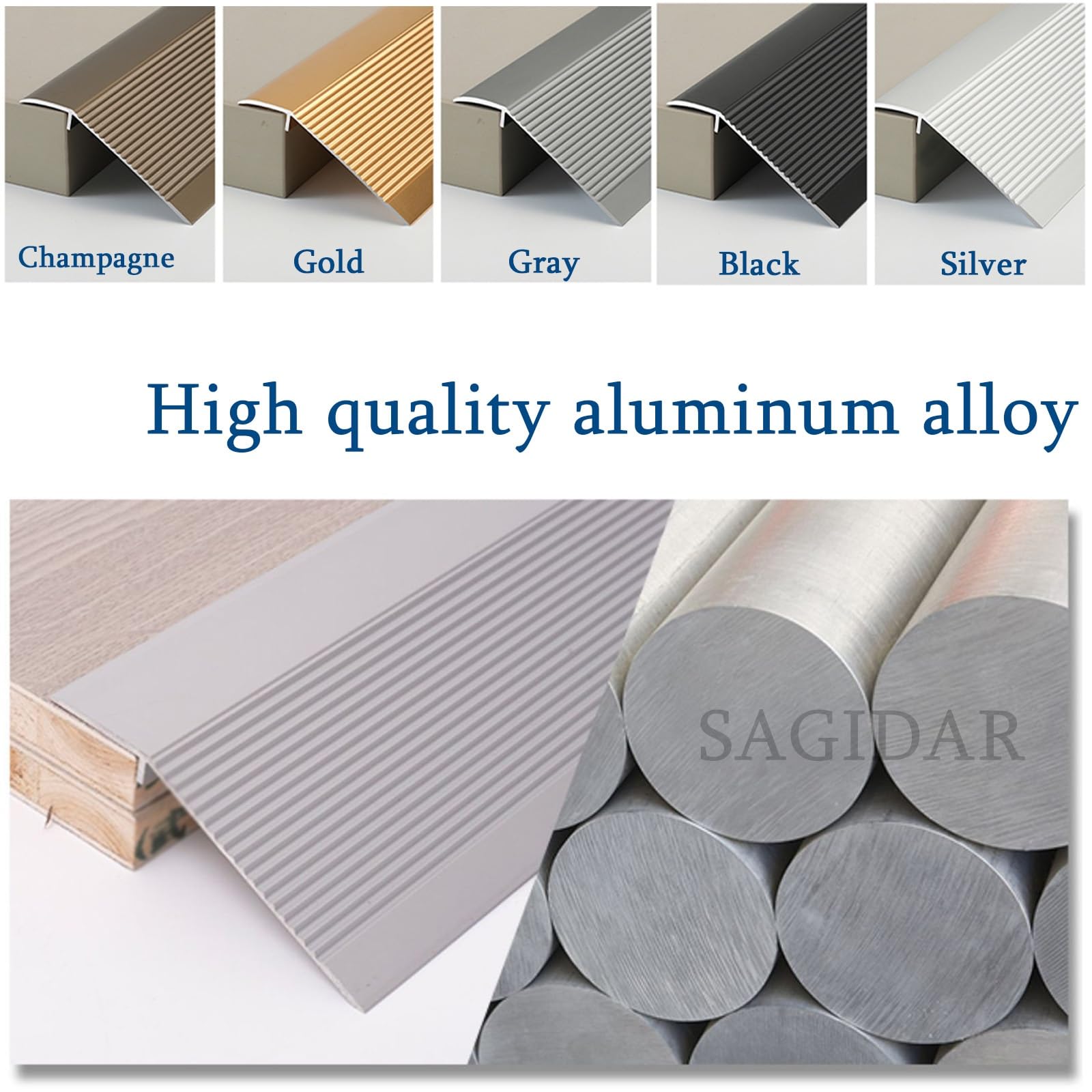 SAGIDAR Barre De Seuil, Seuil De Porte Barre Robustes, Rail De Transition en Aluminium, Baguette Recouvrement pour Porte D'entrée/Balcon, Prévenir Les Chutes, pour Sol Irrégulier/Bords Tapis