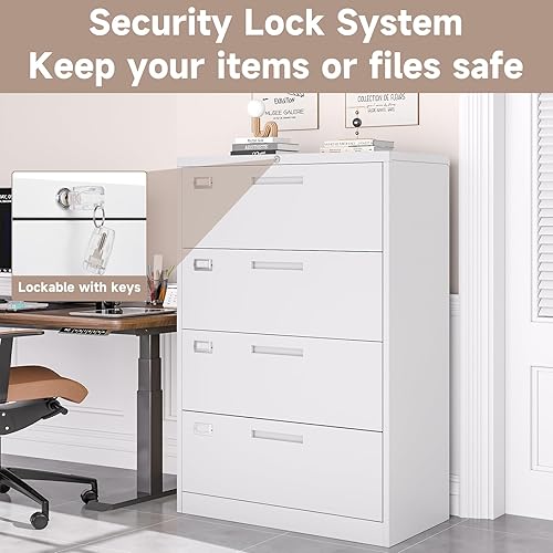 Miniatura 74 de Archivador lateral de 4 cajones con cerradura, archivadores de metal para oficina en casa, caninetes de archivos de bloqueo ancho, cabina de Negro