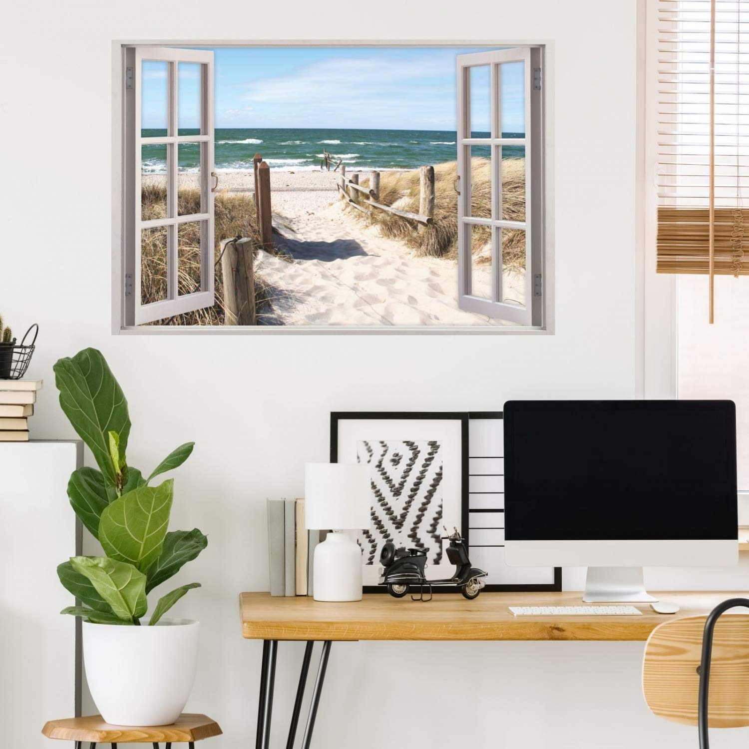 156 Wandtattoo Fenster - Weg zum Ostseestrand - in 5 Größen - Sand Meer Wandbild Wanddeko Maritim - Größe 1750 x 1150 mm