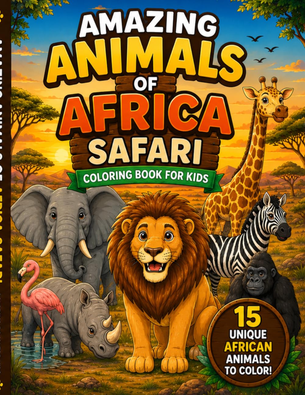 Amazing Animals of Africa Safari: Coloring Book for Kids Ages 3–8 | 15 Fun African Wildlife Animals to Color