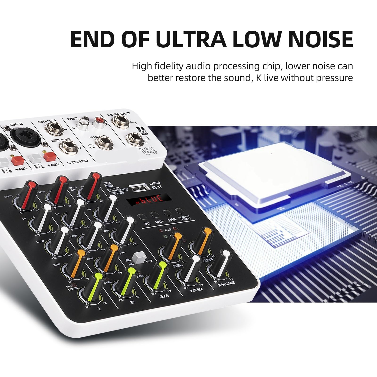 Mixer Audio, Mixer audio a 4 canali 2 pezzi, mixer controller DJ con alimentazione Phantom Bluetooth 5.0 48V