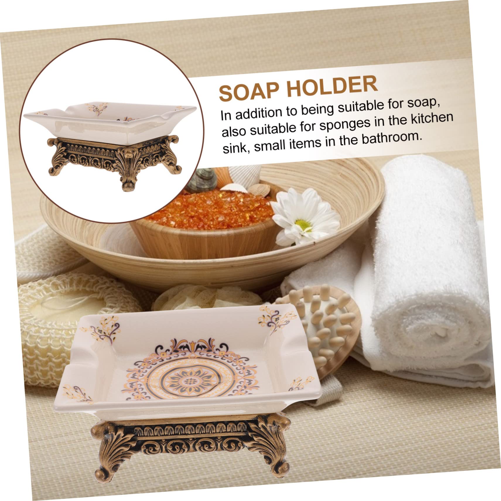 Jabonera de Cerámica Retro Europea para Baño, Encimera | Pastilla de Jabón y Esponjas, Colocación Estable, Entorno Ventilado y Limpieza Mantenida