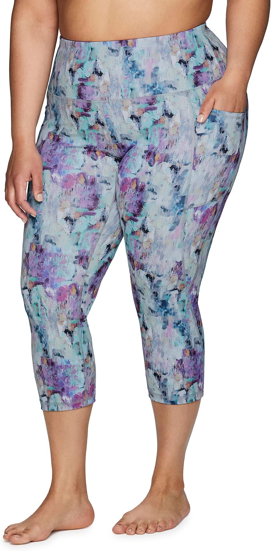 RBX Active Women's Plus Size Fashion Athletic High Waist Running Yoga Squat Proof Capri Leggings with Pockets