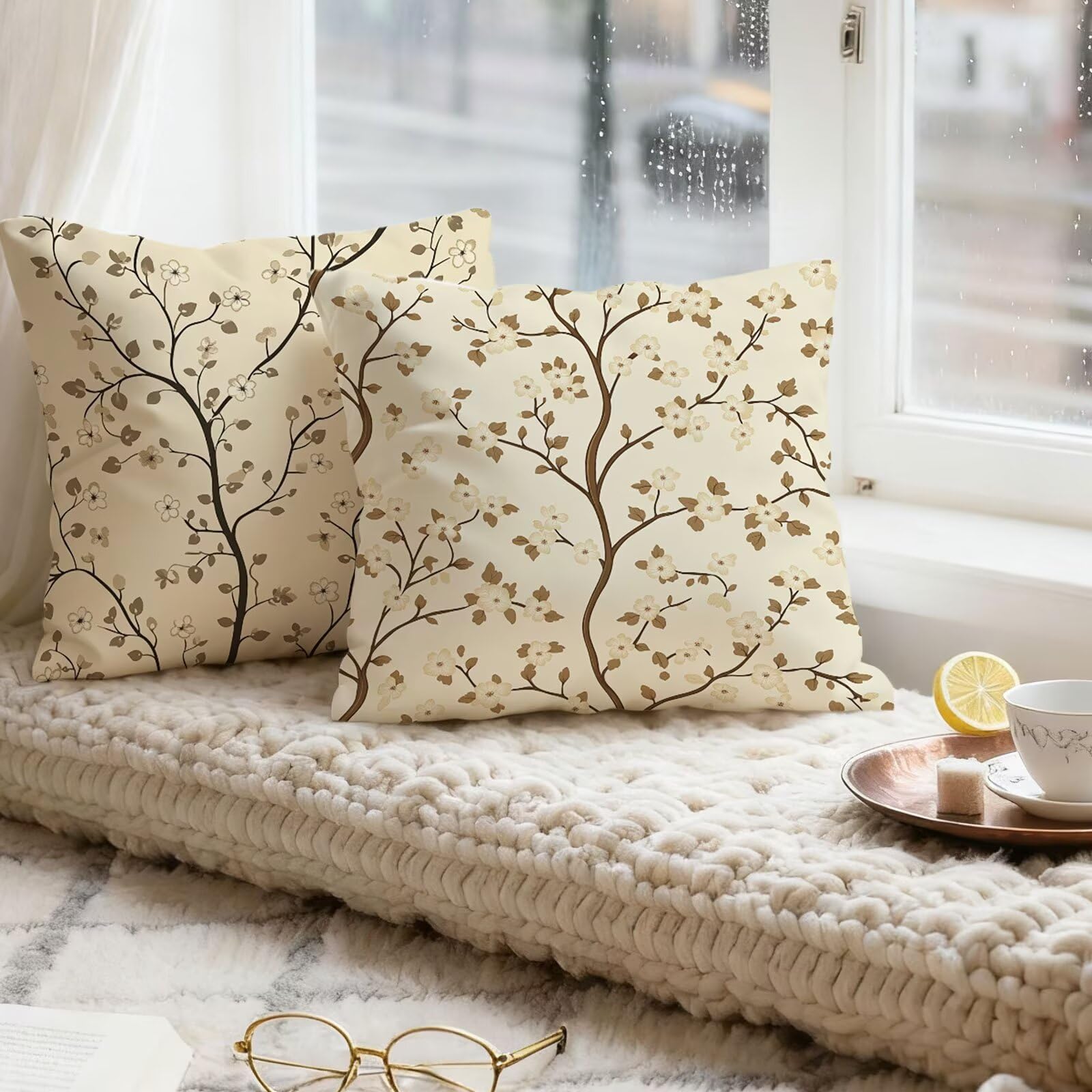 CrèMe Housse Coussin 60x60 Violet Taie Oreiller 60x60 Lot de 4 Super Doux Protege Oreiller 60 x 60 Decoration Automne Taie D'oreiller Carrées Coussin Canape, pour Maison Chambre Canapé Chaise E - 390